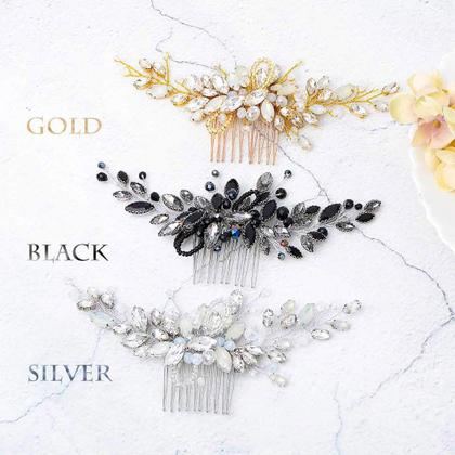 Imagem de Pente de cabelo Unicra Bride Wedding Black Opal Crystal para mulheres