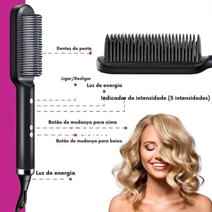 Imagem de Pente Elétrico Com Tecnológica Iônica Secador de Cabelo Anti-frizz e Modelador