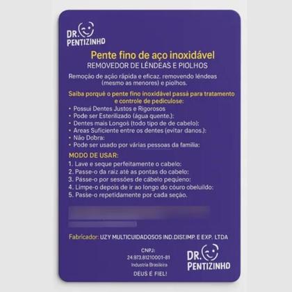 Imagem de Pente Fino De Aço Inoxidável Dr. Pentizinho