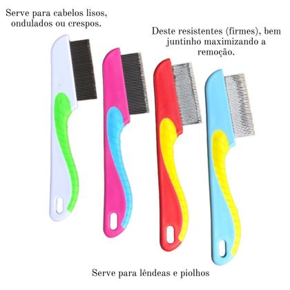 Imagem de Pente Fino Inox P/ Cabelo Piolhos Lêndeas C/ Cabo Crianças (Rosa)