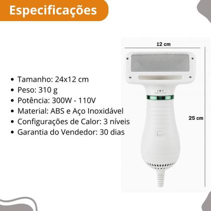 Imagem de Pente Secador Pet 110V, fácil de manusear e ideal para tosa doméstica.