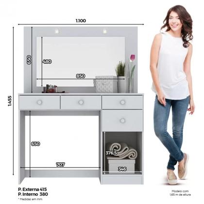 Imagem de Penteadeira 1 Porta 4 Gavetas com Espelho e Led Charme Henn