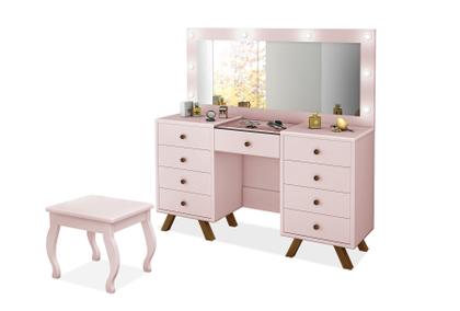 Imagem de Penteadeira Camarim 9 Gavetas Retro Mila C/led -Espelho- Gaveta Maquiagem  -Rose