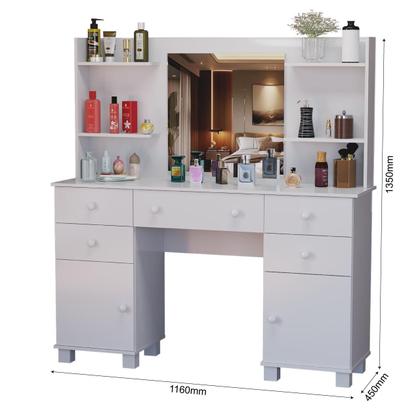 Imagem de Penteadeira Camarim Com Banqueta Espaçosa Com Prateleiras e Portas Para Maquiagem Para Quarto ou Closet Espelho Grande