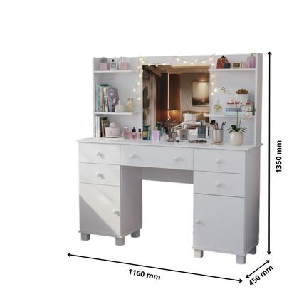 Imagem de Penteadeira Camarim Com Espelho 5 Gavetas E 2 Portas MDP Branco Fosco