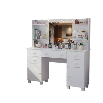 Imagem de Penteadeira Camarim Com Espelho 5 Gavetas E 2 Portas MDP Branco Fosco