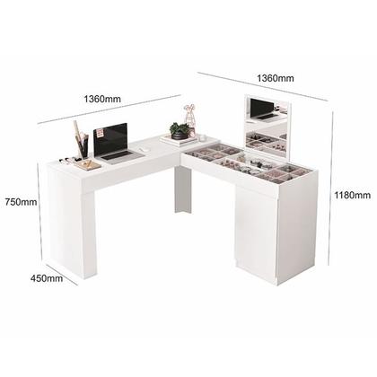 Imagem de Penteadeira Camarim Com Espelho Mesa Escrivaninha Branco Branco Móveis Leartam