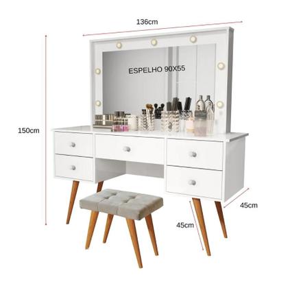 Imagem de Penteadeira Camarim com Led Anaísa com Banqueta Isa - Branca