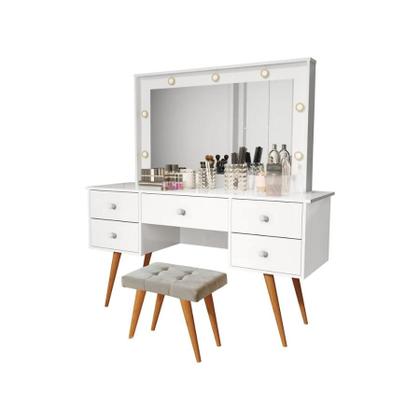 Imagem de Penteadeira Camarim com Led Anaísa com Banqueta Isa - Branca