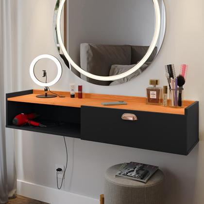 Imagem de Penteadeira Camarim Decor Suspensa Mesa Bancada Cantinho Maquiagem Porta Nicho Decoração Quarto Luxo  RPM