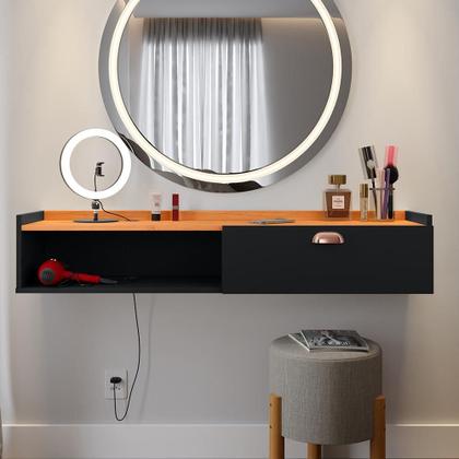 Imagem de Penteadeira Camarim Decor Suspensa Mesa Bancada Cantinho Maquiagem Porta Nicho Decoração Quarto Luxo  RPM