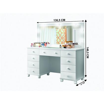 Imagem de Penteadeira Camarim Escrivaninha 9 Gavetas Espelho E Led Com Banqueta Moderna Decorativa