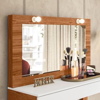 Imagem de Penteadeira Camarim Escrivaninha com Espelho Gala Branco Fosco/Cinamomo Mel - MABE MAGAZINE