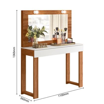 Imagem de Penteadeira Camarim Escrivaninha com Espelho Gala Branco Fosco/Cinamomo Mel - MABE MAGAZINE