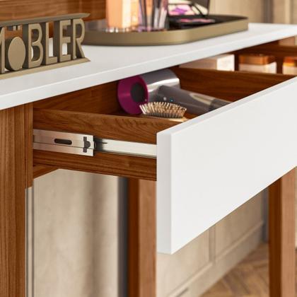 Imagem de Penteadeira Camarim Escrivaninha com Espelho Gala Branco Fosco/Cinamomo Mel - MABE MAGAZINE