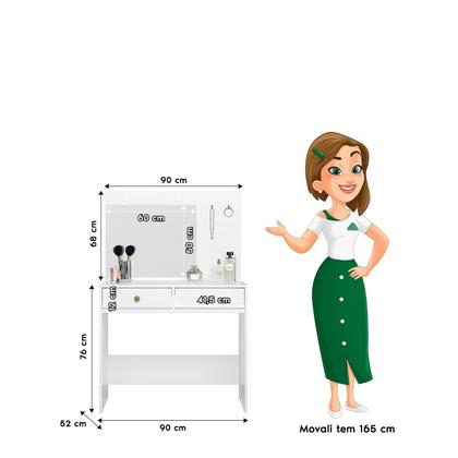 Imagem de Penteadeira Camarim Ideal Com 2 Gavetas Espelho E Led Branco