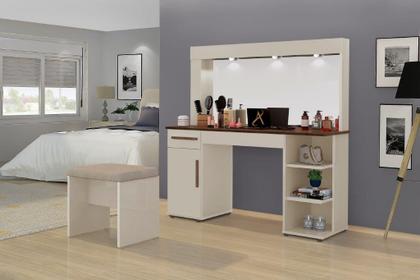 Imagem de Penteadeira Camarim JA Com Luz Cor Off White / Canela
