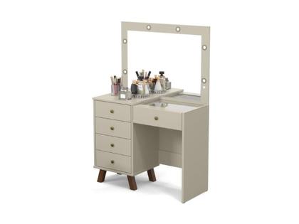 Imagem de Penteadeira Camarim ME Retrô 100% MDF Com Iluminação em LED e 5 Gavetas Cor Off White