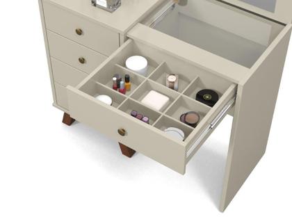 Imagem de Penteadeira Camarim ME Retrô 100% MDF Com Iluminação em LED e 5 Gavetas Cor Off White