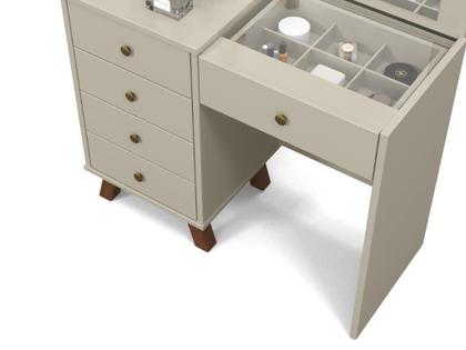 Imagem de Penteadeira Camarim ME Retrô 100% MDF Com Iluminação em LED e 5 Gavetas Cor Off White