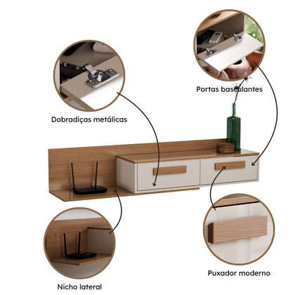 Imagem de Penteadeira Camarim Suspensa Escrivaninha Nicho com 2 Portas Maquiagem e Estudos Bancada com Dobradiças Metálicas Organizador