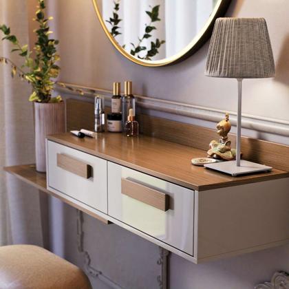 Imagem de Penteadeira Camarim Suspensa Escrivaninha Nicho com 2 Portas Maquiagem e Estudos Bancada com Dobradiças Metálicas Organizador