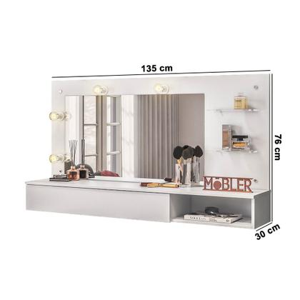 Imagem de Penteadeira Camarim Suspenso Arlete com Espelho 01 Gaveta 135 cm Branco M04 - D'Rossi