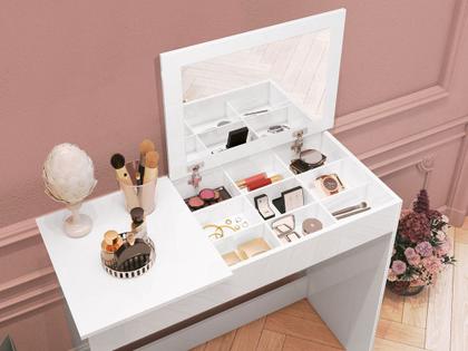 Imagem de Penteadeira com Espelho e Porta Joias Paris Branco - E E Móveis