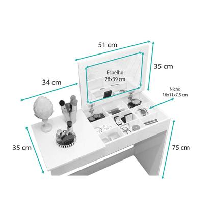 Imagem de Penteadeira com Espelho e Porta Joias Paris Branco - E E Móveis