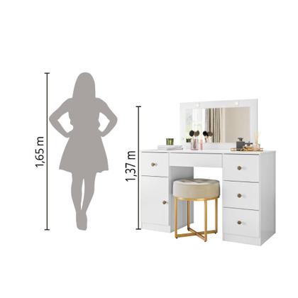 Imagem de Penteadeira com Espelho Led Camarim Sonhos 5 Gavetas 1 Porta Branco Moval