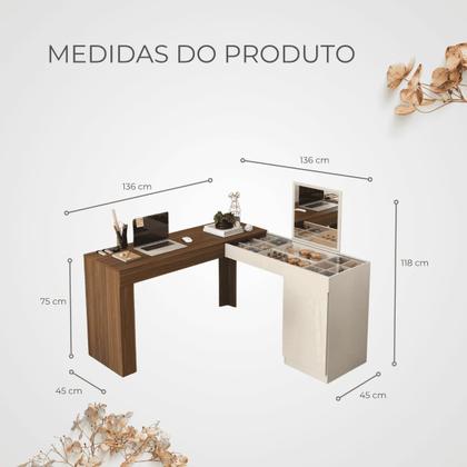Imagem de Penteadeira de Canto com Escrivaninha Estrela com Espelho e Divisórias - EdeCasaMoveis