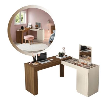 Imagem de Penteadeira de Canto com Escrivaninha Estrela com Espelho e Divisórias - EdeCasaMoveis