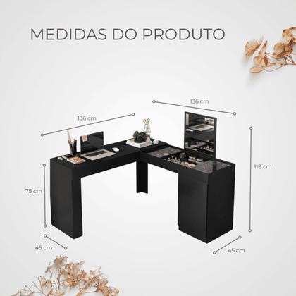 Imagem de Penteadeira de Canto com Escrivaninha Estrela com Espelho e Divisórias - EdeCasaMoveis