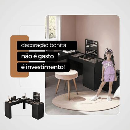 Imagem de Penteadeira de Canto com Escrivaninha Estrela com Espelho e Divisórias - EdeCasaMoveis