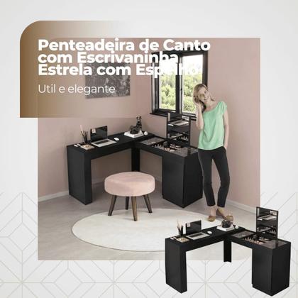 Imagem de Penteadeira de Canto com Escrivaninha Estrela com Espelho e Divisórias - EdeCasaMoveis