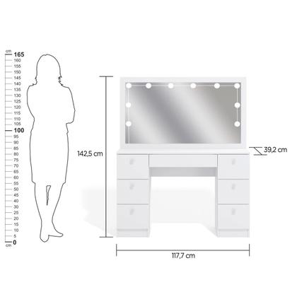 Imagem de Penteadeira Ditália 7 Gav. PE-80 Branco c/ Kit Luz Camarim