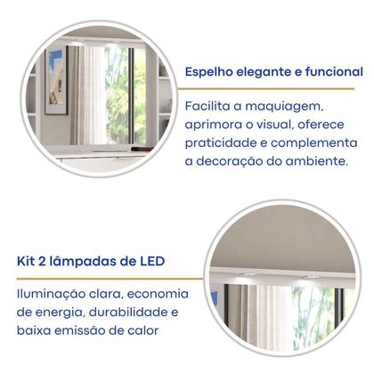 Imagem de Penteadeira Escrivaninha em L com Espelho Led 5 Gavetas 6 Nichos