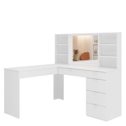 Imagem de Penteadeira Escrivaninha em L com Espelho Led 5 Gavetas 6 Nichos