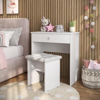 Imagem de Penteadeira Escrivaninha Mesa Camarim Com Espelho e Gaveta e  Banqueta Branca