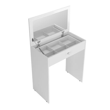Imagem de Penteadeira Escrivaninha Mesa Camarim Com Espelho e Gaveta e  Banqueta Branca