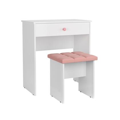 Imagem de Penteadeira Escrivaninha Mesa Camarim Com Espelho e Gaveta e  Banqueta Branca