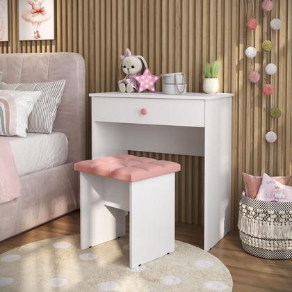Imagem de Penteadeira Escrivaninha Mesa Camarim Com Espelho e Gaveta e Banqueta Rosa Pek Móveis