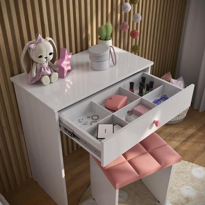 Imagem de Penteadeira Escrivaninha Mesa Camarim Com Espelho e Gaveta e Banqueta Rosa Pek Móveis