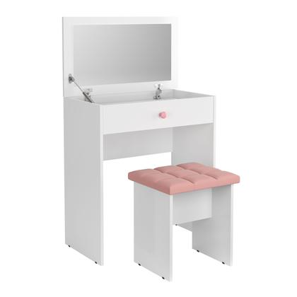 Imagem de Penteadeira Escrivaninha Mesa Camarim Com Espelho e Gaveta e Banqueta Rosa Pek Móveis