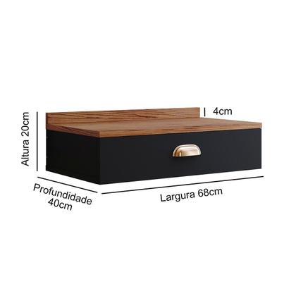 Imagem de Penteadeira Gloss Suspensa Moderna Gaveta Puxador Concha Quarto Camarim Vintage - Preto/Freijó - RPM