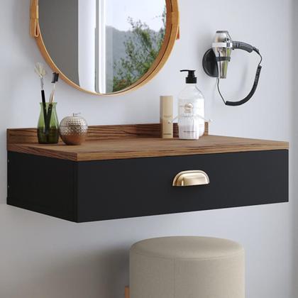 Imagem de Penteadeira Gloss Suspensa Moderna Gaveta Puxador Concha Quarto Camarim Vintage - Preto/Freijó - RPM