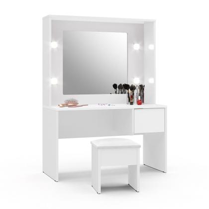 Imagem de Penteadeira Infantil com Banqueta Almofadada Led 1 Gaveta Diana - Branco