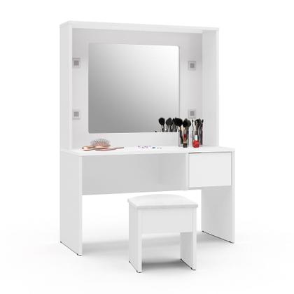 Imagem de Penteadeira Infantil com Banqueta Almofadada Led 1 Gaveta Diana - Branco