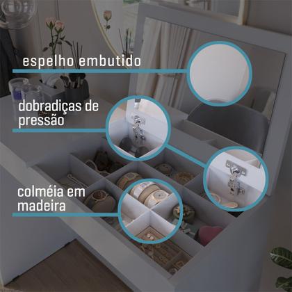 Imagem de Penteadeira Infantil Para Menina com Espelho e Porta Joias Paris Branco Para Quarto Estudos Oliart