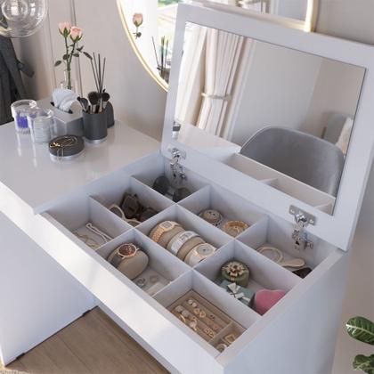 Imagem de Penteadeira Infantil Para Menina com Espelho e Porta Joias Paris Branco Para Quarto Estudos Oliart